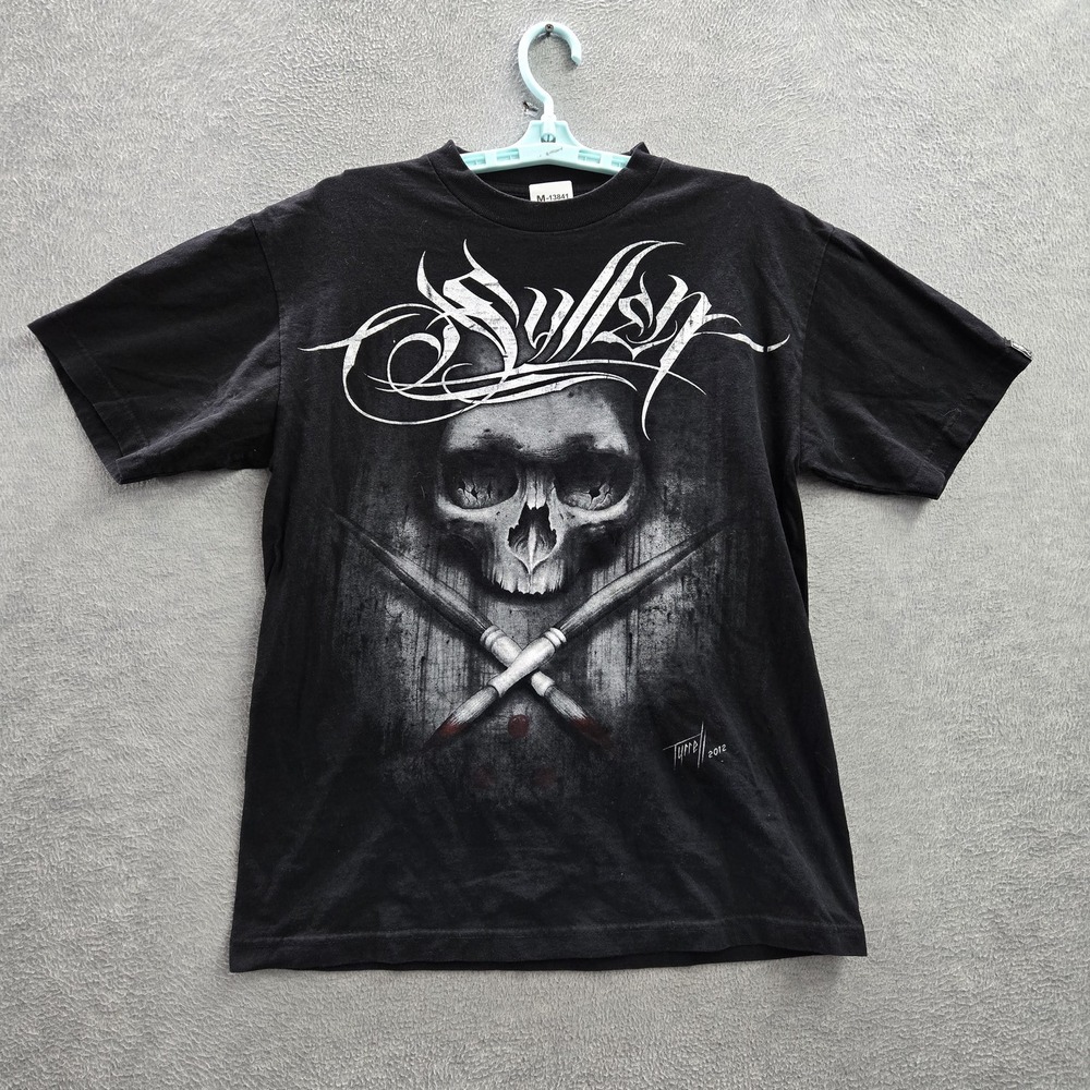 Sullen Men Shirt M Black Graphic Print Skull Paintbrush Art Collective 2012